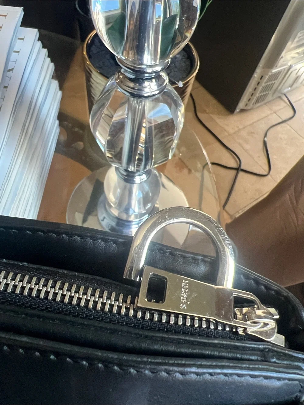 Hermes Black Leather computer bag with Front Zip